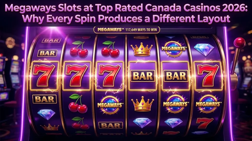 Spinning slot reels with lucky sevens locking in a win, explaining Megaways casino layouts.