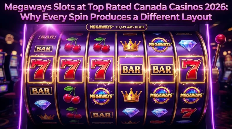 Spinning slot reels with lucky sevens locking in a win, explaining Megaways casino layouts.